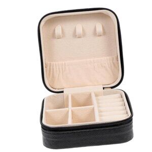 Black Leather Jewelry Storage Case for Travel Size: 3.95 x 3.95 x 1.95 inch